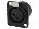 Socket; XLR; female; PIN: 3; soldering; gold-plated; black; metal