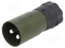 Plug; circular; male; PIN: 2; for cable; soldering; Colour: olive
