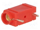 Socket; 4mm banana; 10A; 250VDC; red; silver plated; PCB; insulated