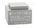 Transformer: encapsulated; 6VA; 230VAC; 12V; 500mA; Mounting: PCB