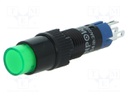 Switch: push-button; Pos: 2; SPDT; 0.5A/250VAC; 1A/24VDC; green