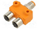 T adapter; M12 male,M12 female x2; PIN: 5; IP67; Y; mounting holes