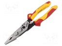 Pliers; insulated,universal; steel; 225mm; 1kVAC; insulated