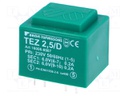 Transformer: encapsulated; 2.5VA; 230VAC; 6V; 6V; 208.3mA; 208.3mA