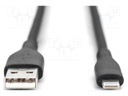 Cable; USB 2.0; Apple Lightning plug,USB A plug; nickel plated