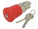 Switch: emergency stop with key; Stabl.pos: 2; 22mm; red; IP67