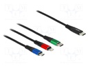 Cable; USB 2.0; 0.3m; black; Cu,tinned; 22AWG; metal; textile; 5V; 3A