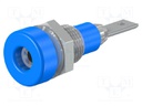 Socket; 2mm banana; 10A; 23mm; blue; Mounting: soldered,on panel