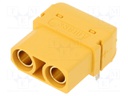 Socket; DC supply; XT90; female; PIN: 2; on PCBs; THT; Colour: yellow