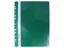 Document wallet; with holes; A4; green; PVC