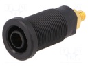 Socket; 4mm banana; 32A; black; gold-plated; screw,on panel; 32mm