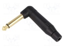 Plug; Jack 6,35mm; male; mono; angled 90°; for cable; soldering