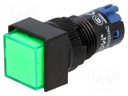Switch: push-button; Pos: 2; SPDT; 0.5A/250VAC; 1A/24VDC; green