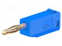 Plug; 2mm banana; 10A; 30VAC; 60VDC; blue; gold-plated; 0.5mm2