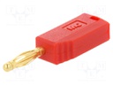 Plug; 2mm banana; 10A; 60V; red; Plating: gold-plated; 0.5mm2
