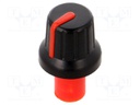 Knob; with pointer; ABS; Shaft d: 6mm; Ø16x14.4mm; black; push-in