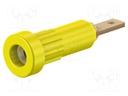 Socket; 2mm banana; 10A; 23mm; yellow; Mounting: soldered,on panel