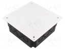 Enclosure: back box; X: 150mm; Y: 150mm; Z: 65mm; plaster embedded