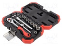 Wrench-set; 6-angles,socket spanner; Chrom-vanadium steel; 1/4"