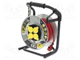 Extension lead; reel,with non-rotating sockets; Sockets: 4; red
