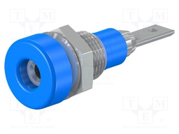 Socket; 2mm banana; 10A; 23mm; blue; Mounting: soldered,on panel