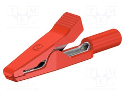 Crocodile clip; 6A; red; Plating: tinned; Socket size: 2mm; L: 42mm
