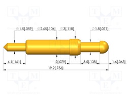 Test needle; Spring compression: 2.8mm; 3.5mm; 8A; CuBe; Ø: 2.3mm
