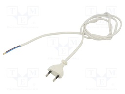 Cable; CEE 7/16 (C) plug,wires; PVC; 2m; white; 2x0,75mm2; 2.5A