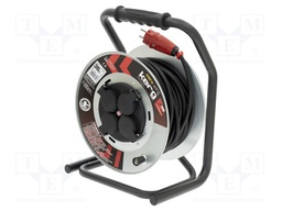 Extension lead; reel; Sockets: 4; rubber; black; 3x2,5mm2; 30m; 16A