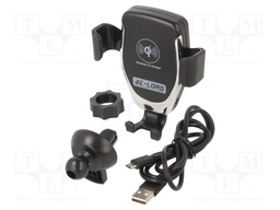 Car holder; black; air vent; Size: 65-85mm; 10W; OUT: 5V/1A,9V/1.2A