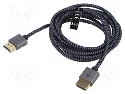 Cable; HDMI plug,both sides; PVC; textile; 2m; black-grey; silver