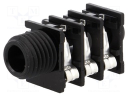 Socket; Jack 6,35mm; female; stereo; with triple switch; THT