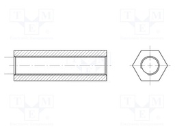 Screwed spacer sleeve; 25.4mm; Int.thread: M3; hexagonal; brass