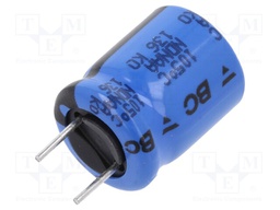Capacitor: electrolytic; THT; 100uF; 50VDC; Ø10x12mm; Pitch: 5mm
