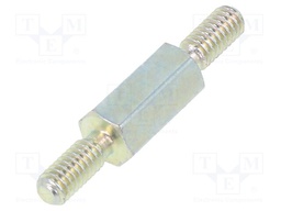 Screwed spacer sleeve; 8mm; Ext.thread: M2,5; hexagonal; steel