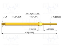 Test needle; Spring compression: 3.5mm; 4.4mm; 3A; CuBe; Ø: 0.75mm