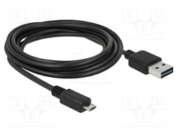 Cable; USB 2.0; USB A plug double sided,USB B micro plug; 3m