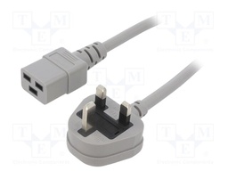 Cable; BS 1363 (G) plug,IEC C19 female; PVC; 5m; grey; 3x1,5mm2