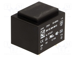 Transformer: encapsulated; 2.1VA; 230VAC; 6V; 350mA; Mounting: PCB