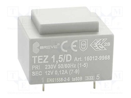 Transformer: encapsulated; 1.5VA; 230VAC; 12V; 125mA; Mounting: PCB