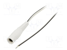 Cable; wires,DC 5,5/2,1 socket; straight; 0.35mm2; white; 0.5m