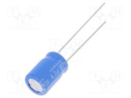 Capacitor: electrolytic; THT; 4.7uF; 100VDC; Ø8x11.5mm; ±20%; 1000h