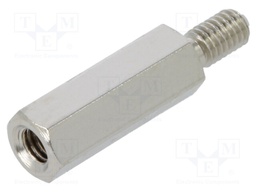 Screwed spacer sleeve; 14mm; Int.thread: M3; Ext.thread: M3; brass