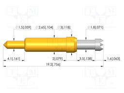 Test needle; Spring compression: 2.8mm; 3.5mm; 8A; CuBe; Ø: 2.3mm