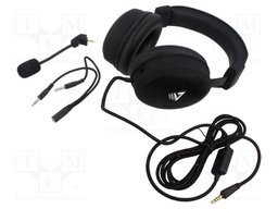 Headphones with microphone; black; Jack 3,5mm,USB A; 2.2m; 32Ω