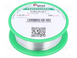 Soldering wire; Sn99,3Cu0,7; 0.7mm; 100g; lead free; Package: reel