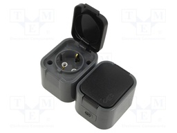 Connector: AC supply; socket; 2P+PE; 250VAC; 16A; grey; wall mount