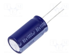 Capacitor: electrolytic; THT; 1000uF; 80VDC; Ø18x35mm; ±20%; 10000h
