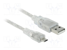 Cable; USB 2.0; USB A plug,USB B micro plug; 1m; transparent