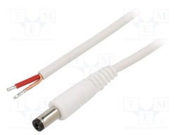 Cable; wires,DC 5,5/2,1 plug; straight; 1mm2; white; 1.5m